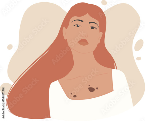 Skin cancer and melanoma woman illustration. Cancer awareness month women screening. Personal health