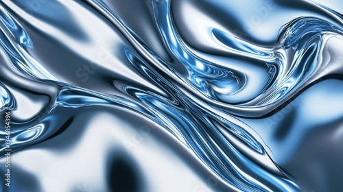 Liquid metal gradient with molten silver and blue chrome reflections for modern abstract background design