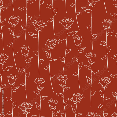 Elegant seamless pattern with hand drawn linear roses. Vector outline background in vintage sketch style