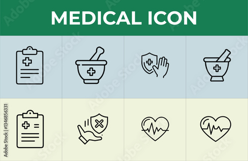 Vintage set of medical icons with cross and anchor symbols in vector design