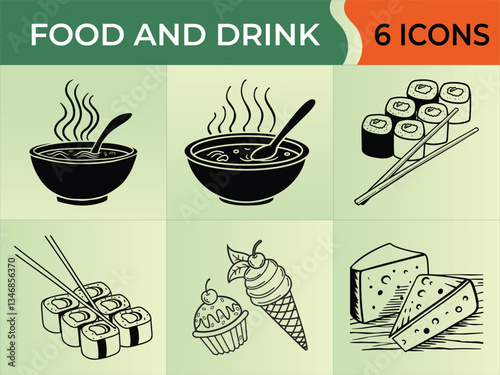 Set of food and drink icons for restaurant and cafe menu design