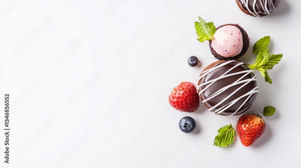 Luxurious praline chocolates. Gourmet confectionery with marshmallows and mousse, hand-made.Minimalistic design.
Luxurious praline chocolates. Gourmet confectionery with marshmallows and mousse, hand-made.Minimalistic design.