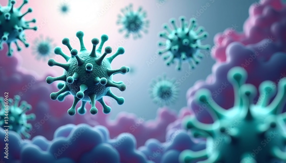 3D Microscopic Illustration of Virus Cells – Epidemic and Infection Science Concept 3D Microscopic Illustration of Virus Cells – Epidemic and Infection Science Concept