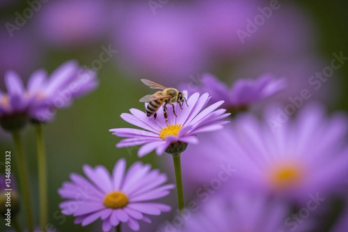 bee is sitting on a purple flower