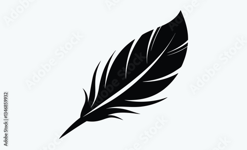 Bird feather silhouette, black feather vector illustration