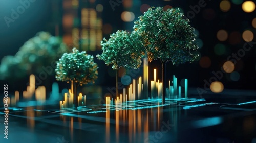 A conceptual representation of financial growth visualized with digital trees