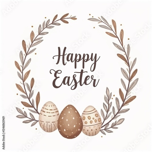Boho-Inspired ‘Happy Easter’ Card with Modern Calligraphy, Dried Flowers, and Neutral Tones