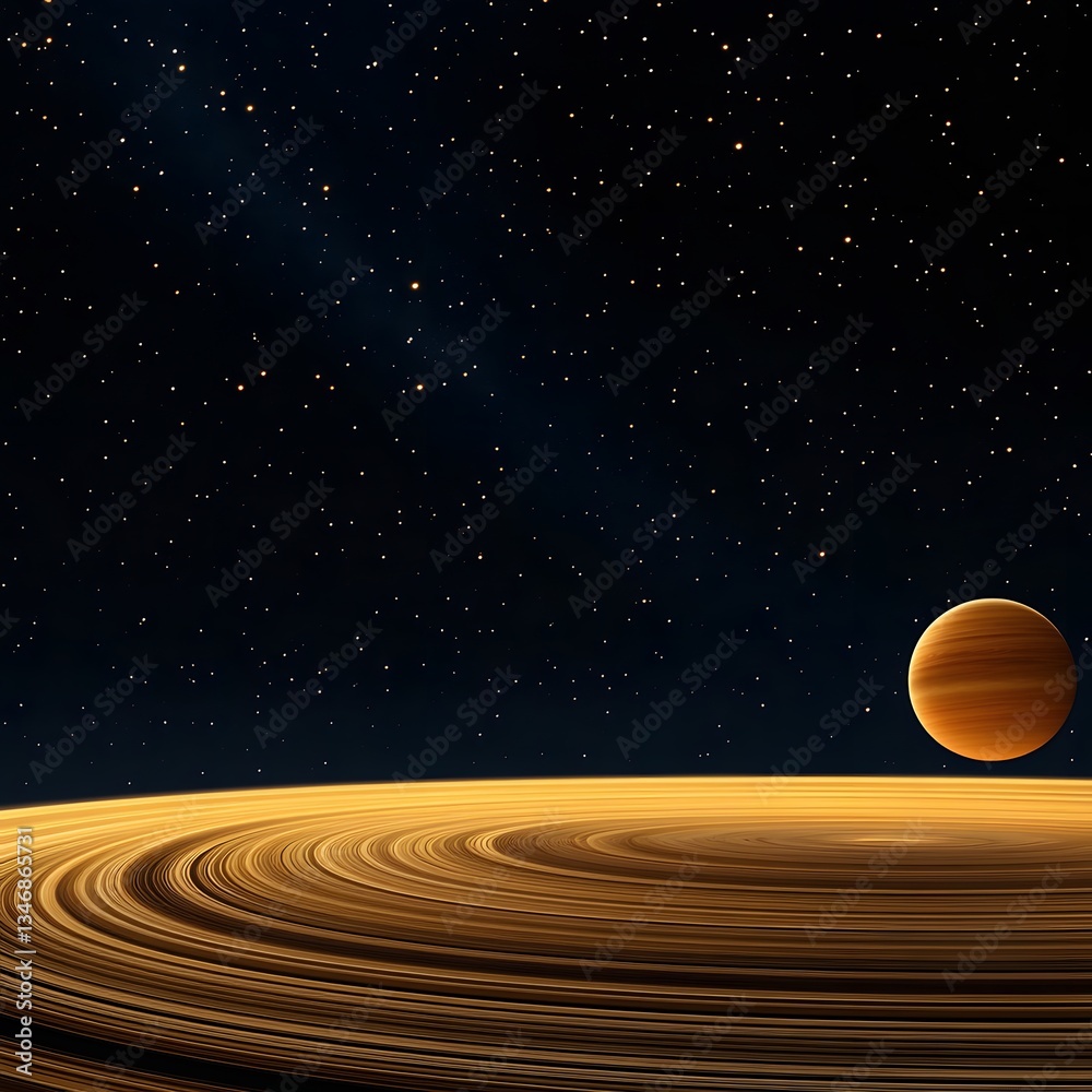 Fototapeta premium A podium standing on the rings of Saturn, with space stretching infinitely.