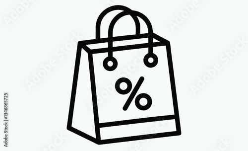 Shopping bag silhouette, discount percentage icon vector