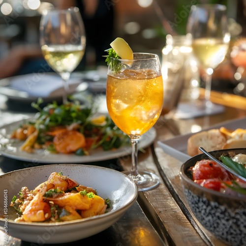 Outdoor Dining Experience with Cocktails and Food