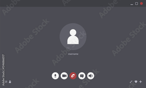 Videocall Interface. Online video chat template with user icon. Virtual meeting screen. Web conference app layout. Flat Vector illustration.