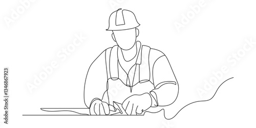 Continuous line drawing of project workers and construction activities. Hand drawn single line vector illustration