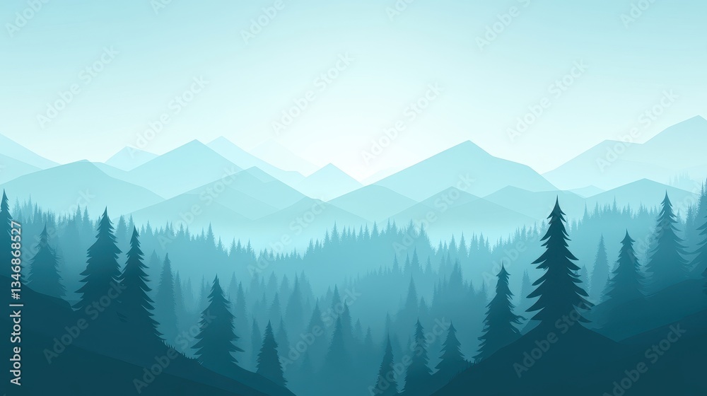 Obraz premium Misty Mountain Forest Landscape Panorama. (1)