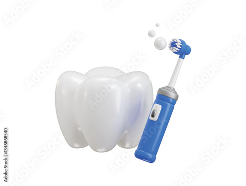 Dand with electric toothbrush icon 3d render concept of dental stomatology icon vector illustration