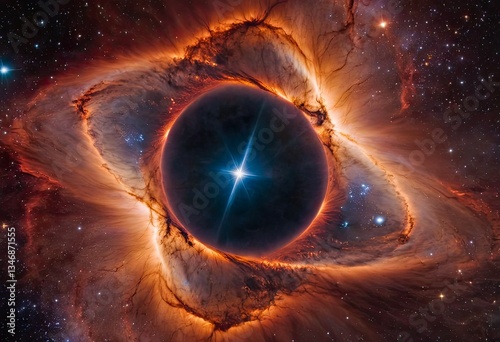 Nebula Ring Surrounding Central Sphere in Space