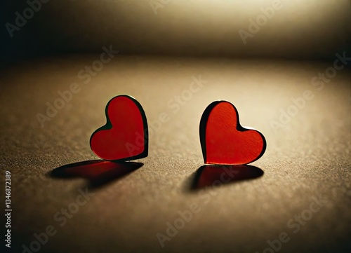 Two Red Heart-Shaped Objects on Brown Surface
