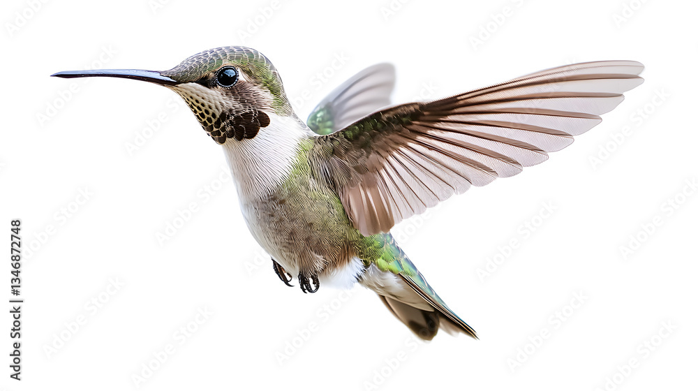Fototapeta premium A hummingbird is flying in the air isolated on a white background