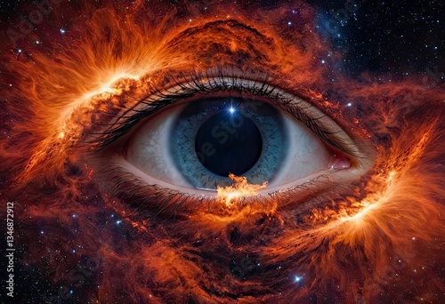 Human Eye Superimposed on Cosmic Nebula