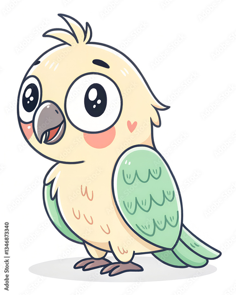 Fototapeta premium Cute cartoon parrot smiling on white background