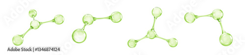 3D molecule or atom models. Transparent green molecules. Abstract molecular structures. Vector illustration