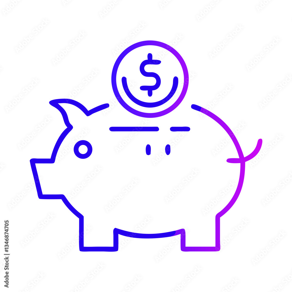 Piggy bank icon with dollar coin in gradient style Piggy bank icon with dollar coin in gradient style
