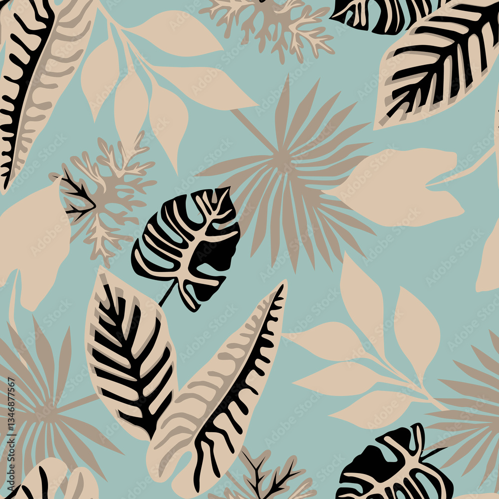 Tropical pattern, floral, leaves. Digital print in Repeat (rapport), Resolution 300 DPI, ideal for fashion, decoration and stationery. Tropical pattern, floral, leaves. Digital print in Repeat (rapport), Resolution 300 DPI, ideal for fashion, decoration and stationery.