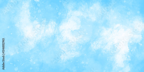 Abstract blue sky with cloud and bokeh. hand painted soft sky-blue watercolor sky and clouds. light sky-blue shades watercolor background. horizon spring morning sky with clouds background.