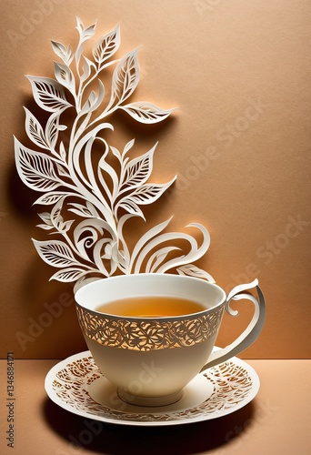 Elegant porcelain tea cup with intricate design art