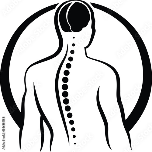 silhouette of a woman Human spine and brain with circle migraspaine logo,  creative brain and spine Mental-health care vector illustration