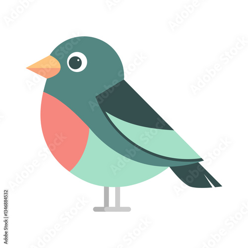 Cute bird. Flat design graphic. White background. Vector illustration.	