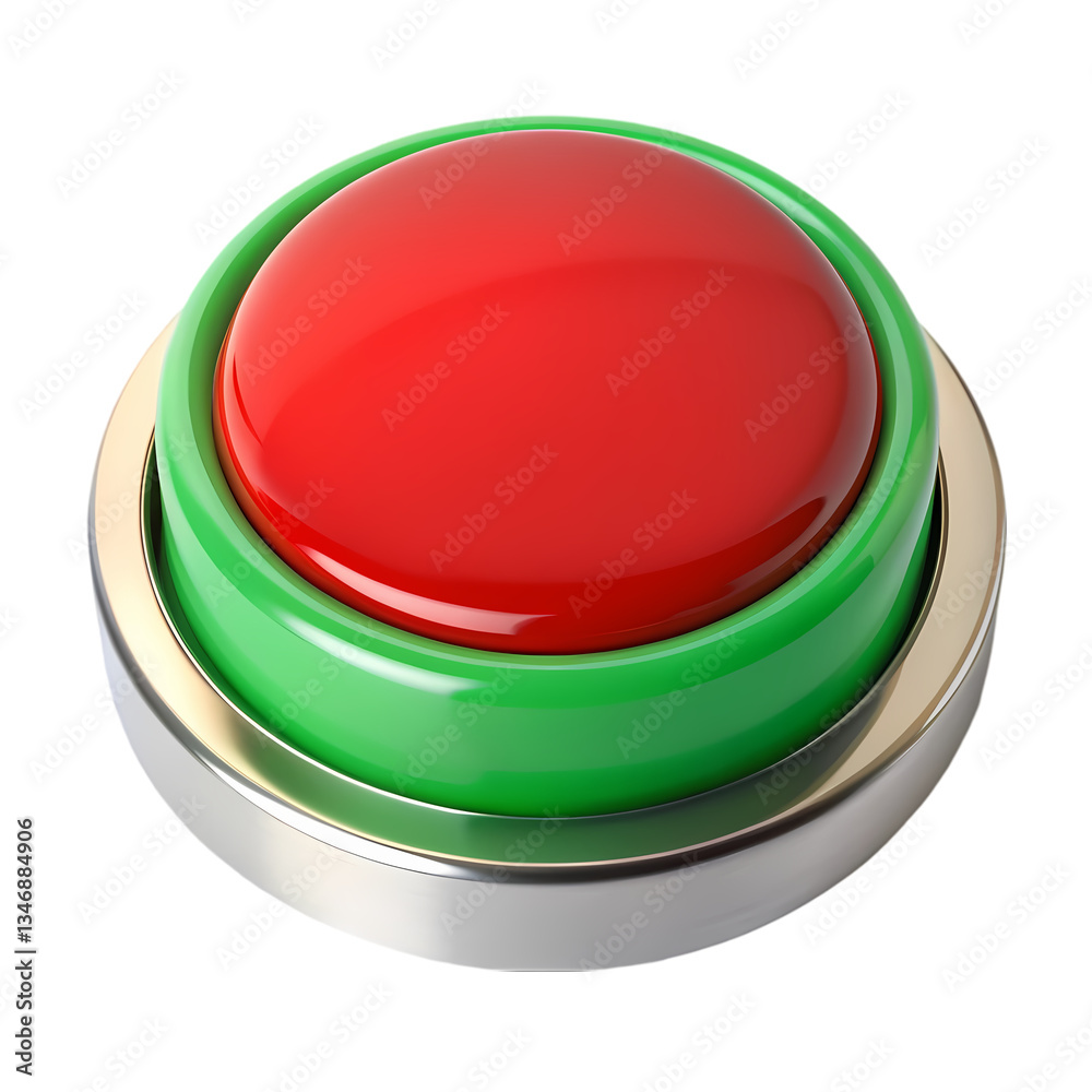 Red Button: Push Button, Big Button, Green Ring on transparent background Red Button: Push Button, Big Button, Green Ring on transparent background