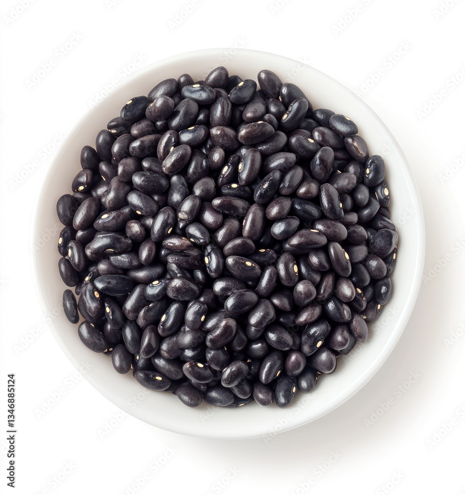 Black Beans in White Bowl Overhead Shot of Legume Ingredient