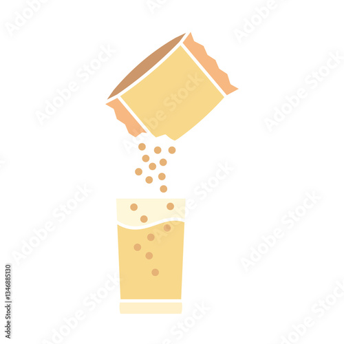 icon of drink sachet, sachet of powder packaging and glass of water, simple flat style, illustration, logo sign symbol pictogram template, for ui or ux isolated on white for mobile app, editable