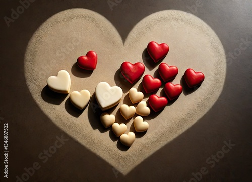 Arrangement of Red and Off-White Heart-Shaped Candies