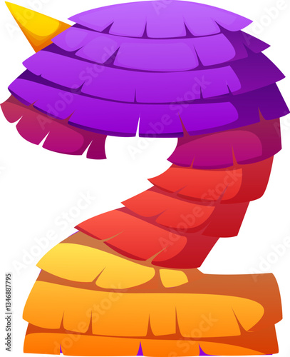 Cartoon Mexican font pinata number 2 two. Mexican festival math typeface figure or number. Mexico holiday vector arabic font numeral symbol or Cinco de Mayo fiesta mathematics typeset digit