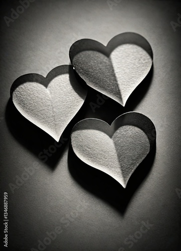 Three Textured Heart Shapes with Shadows