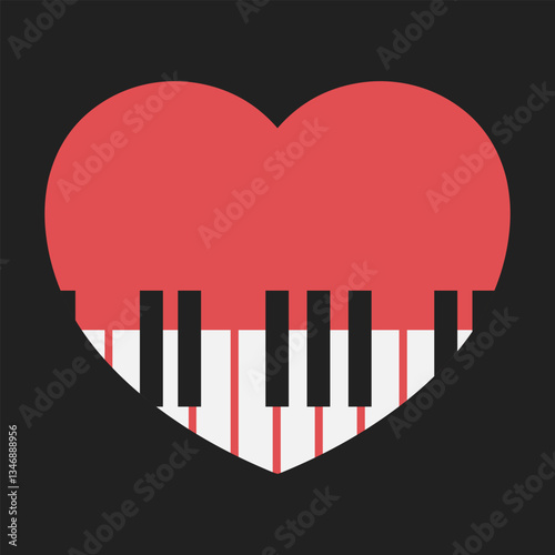Piano keys in heart shape emblem. Music concept. Vector illustration