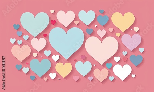 Arrangement of Pastel Hearts on Pink Background