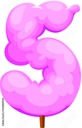 Fast food cotton candy meal cartoon alphabet mathematics font digit 5 five. Fastfood menu typeset number, takeaway cafe snack vector ABC font figure. Street meal cartoon math font typeface digit