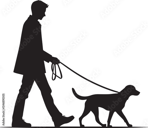 A Man walking with dog silhouette vector