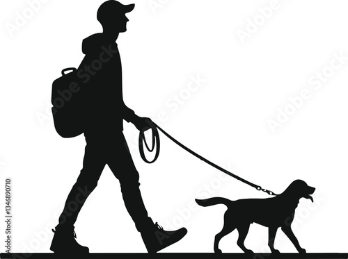 A Man walking with dog silhouette vector