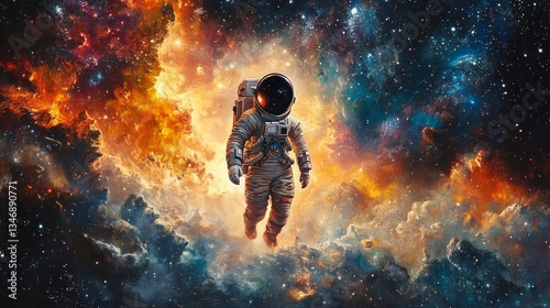 Wallpaper Mural An astronaut in outer space, surrounded by stars and galaxies, creates a sense of infinity and exploration. Suitable for science articles, astronomy tutorials, science fiction stories. Torontodigital.ca