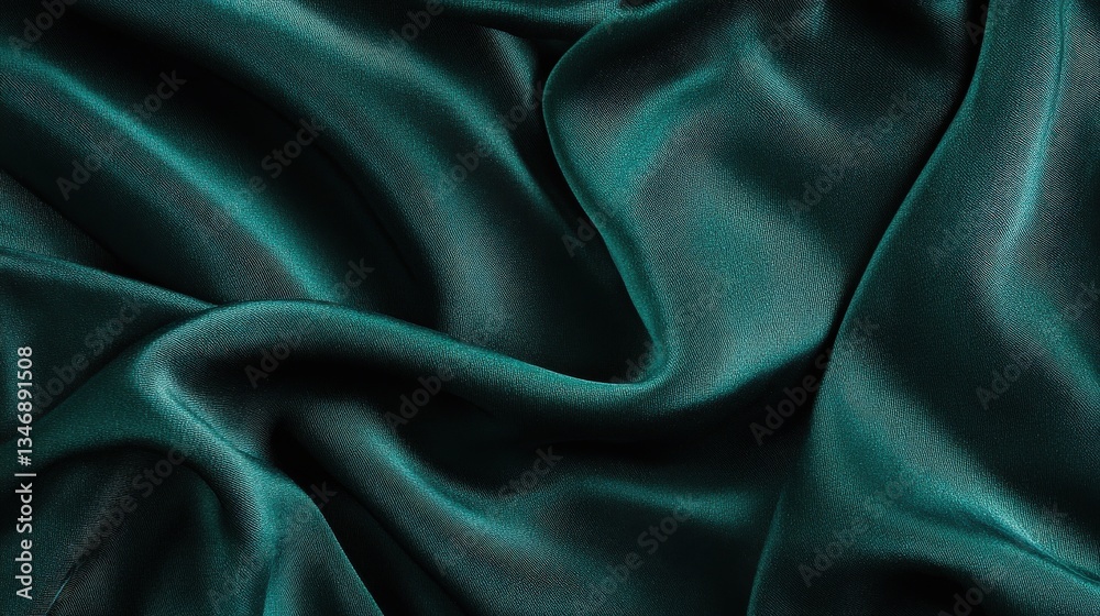 Obraz premium Abstract teal and emerald green fabric with delicate waves and luxurious folds, creating a smooth, elegant, and shimmering texture
