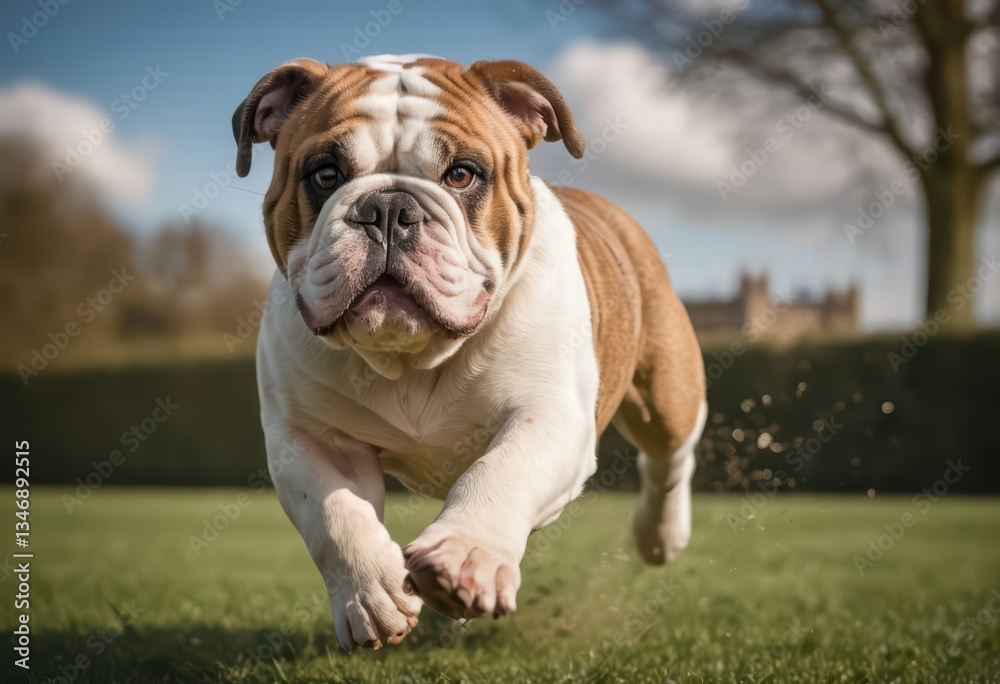 english bulldog running on the road of london city, purebred dog playing outdoors on the road of a modern town, adoroble pedigreed puppy in a contemporary metropolis english bulldog running on the road of london city, purebred dog playing outdoors on the road of a modern town, adoroble pedigreed puppy in a contemporary metropolis