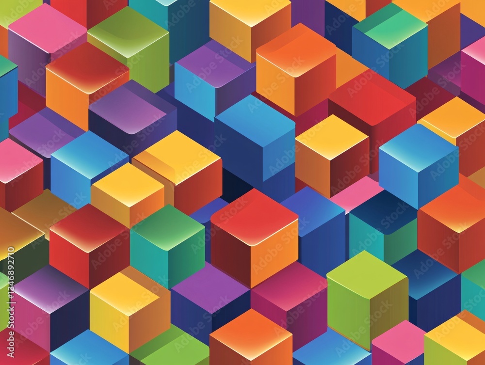 Colorful isometric cube pattern design digital art abstract vibrant environment top-down view creative concept Colorful isometric cube pattern design digital art abstract vibrant environment top-down view creative concept