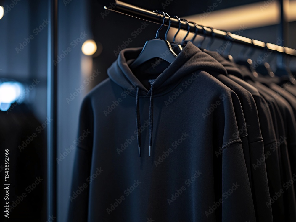 Fototapeta premium Fleece hoodie display fashion retail store apparel photography elegant environment close-up perspective cozy concept
