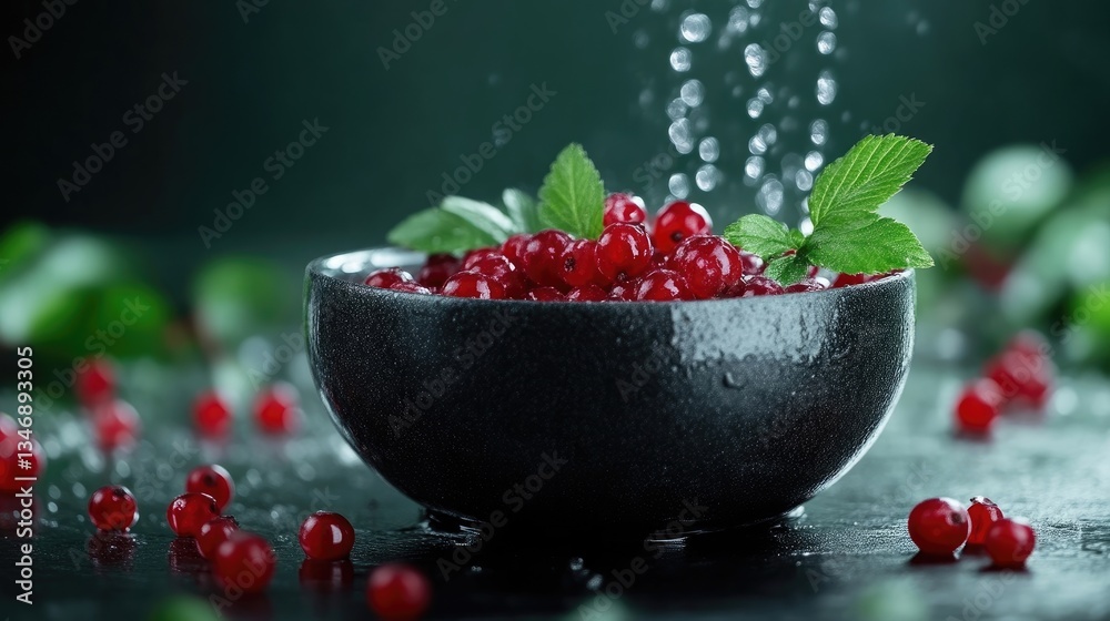 Fresh red currants in a bowl, water droplets Fresh red currants in a bowl, water droplets
