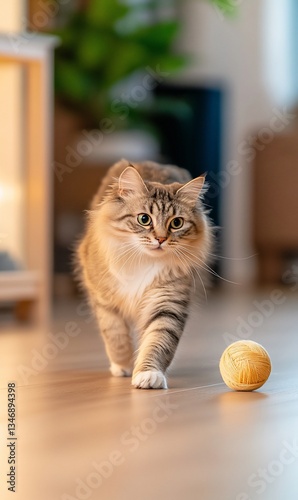Playful cat exploring a home