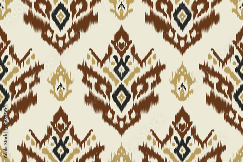 Ethnic abstract ikat fabric artwork with seamless patterns, combining tribal, indigenous and Mexican embroidery with Aztec geometric motifs. Ideal for rugs, wallpapers, throws, fabrics and clothing.