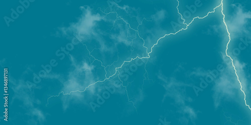 Mountainous Cumulus Clouds Boiling in the Summer Sky. White cloudiness, mist or smog overlay backgrounds. Wide sky and clouds dark tone. Dark cloud at evening sky with thunder bolt.